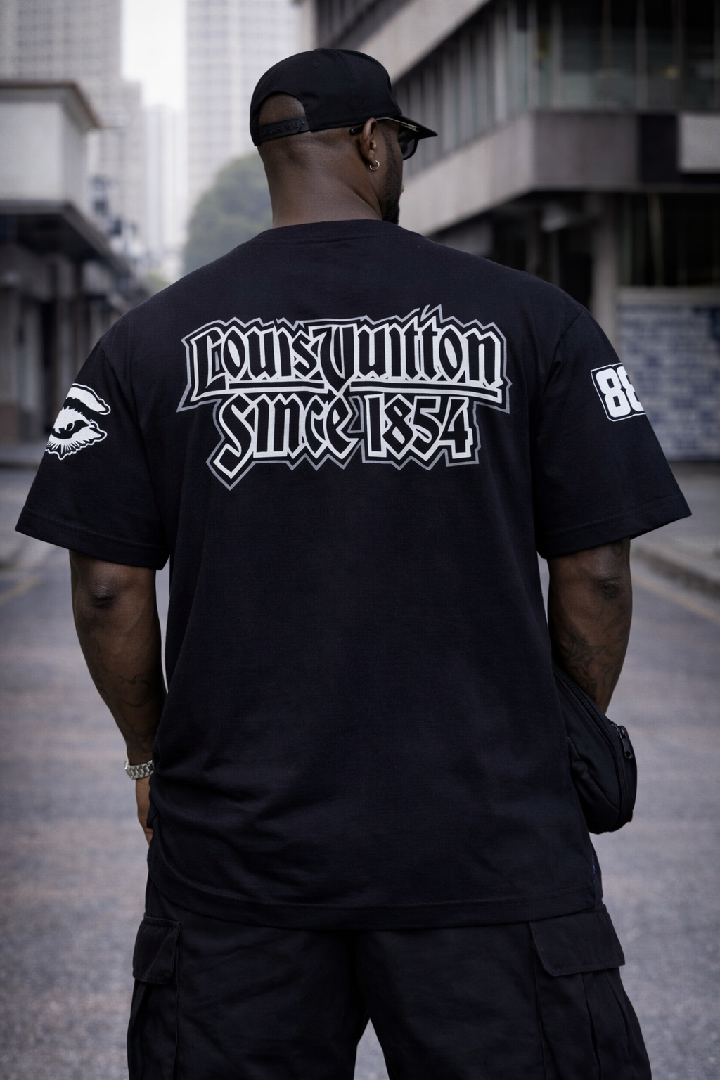 Camiseta Oversized Louis Vuitton Street Logo Preta