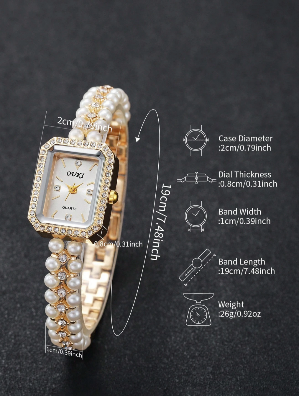 Women's Pearl & Rhinestone Bracelet Watch | Elegant Quartz Dress Watch for Women