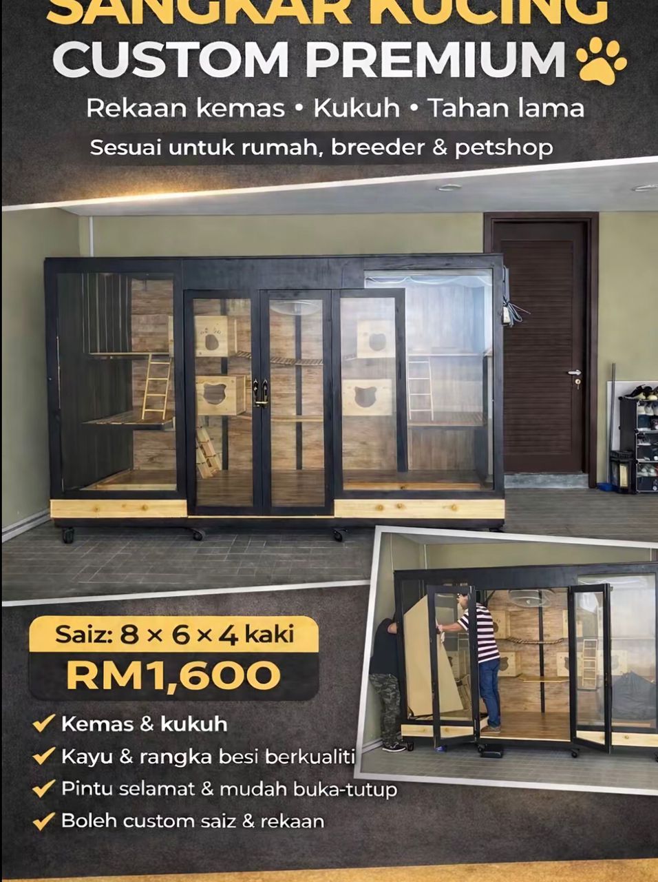 Sangkar Kucing Custom Premium