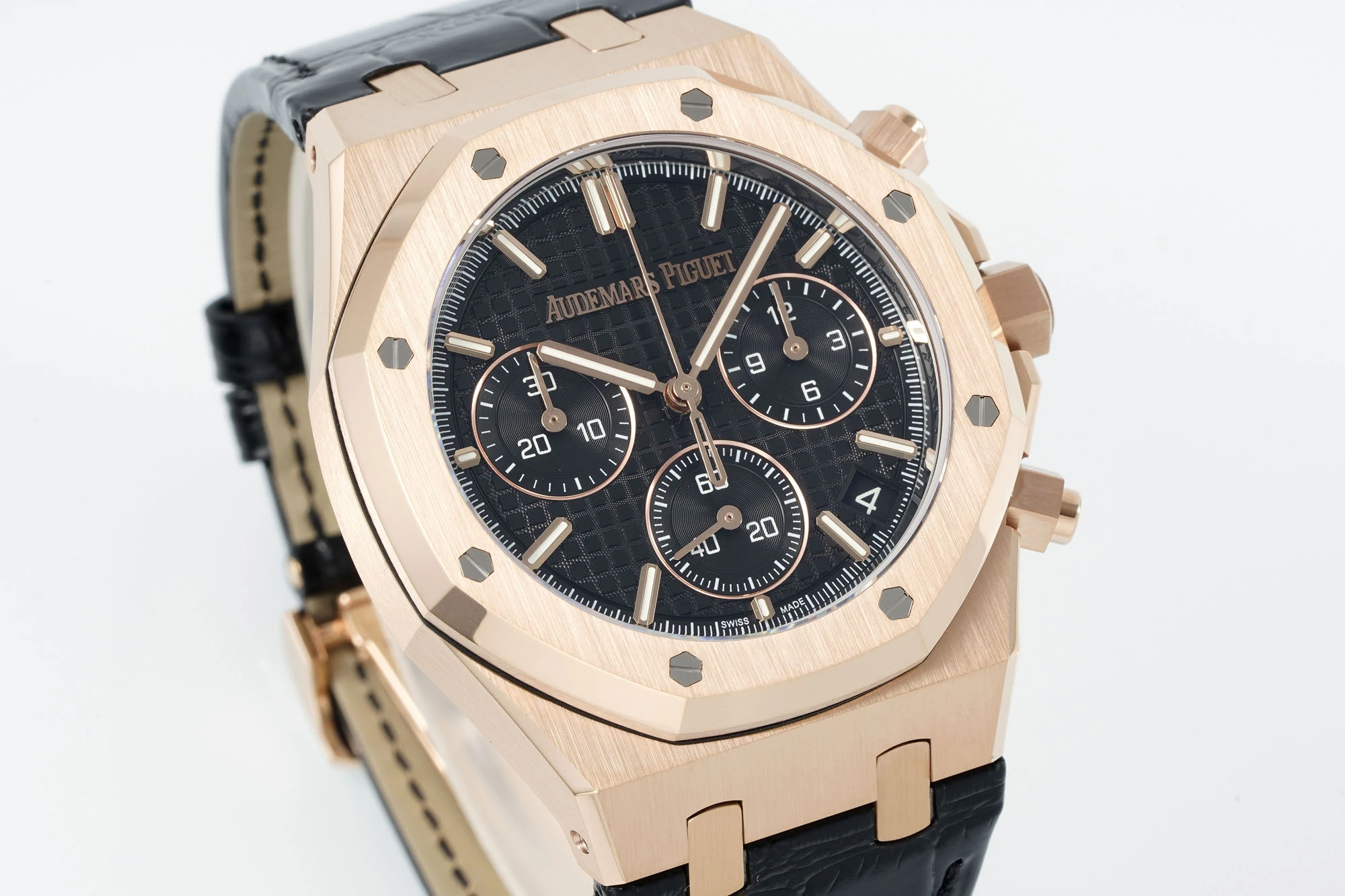 AP Royal Oak Chrono 26240 RG DDF 1:1 Best Edition Black Dial on Black Leather Strap DD4401 Super Clone Weight (SW Dial)