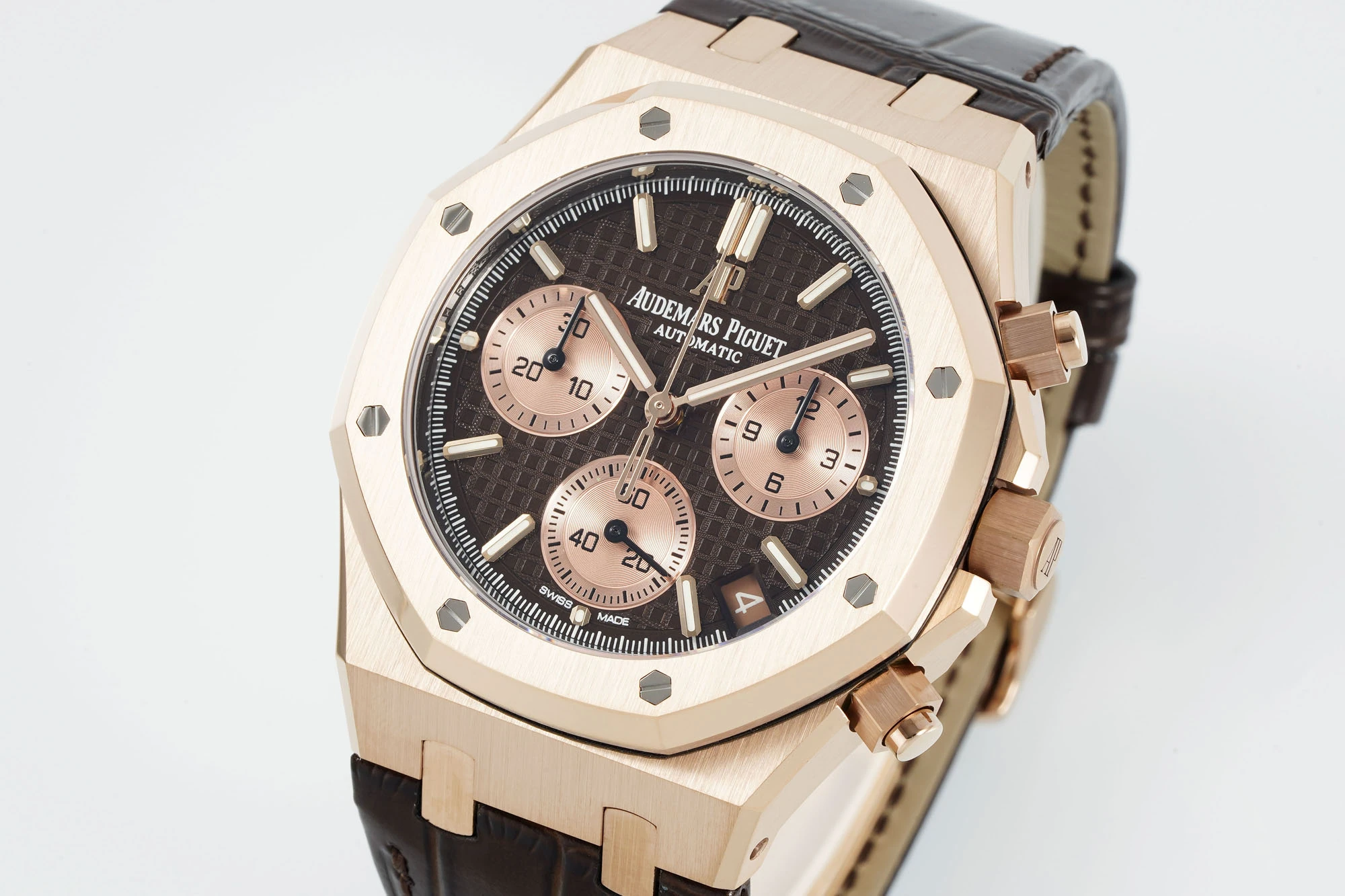 AP Royal Oak Chrono 26240 RG DDF 1:1 Best Edition Blue/RG Dial on Brown Leather Strap DD4401 Super Clone Weight (SW Dial)