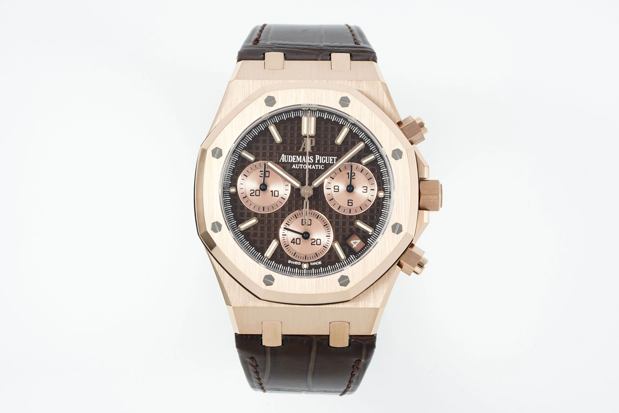 AP Royal Oak Chrono 26240 RG DDF 1:1 Best Edition Blue/RG Dial on Brown Leather Strap DD4401 Super Clone Weight (SW Dial)