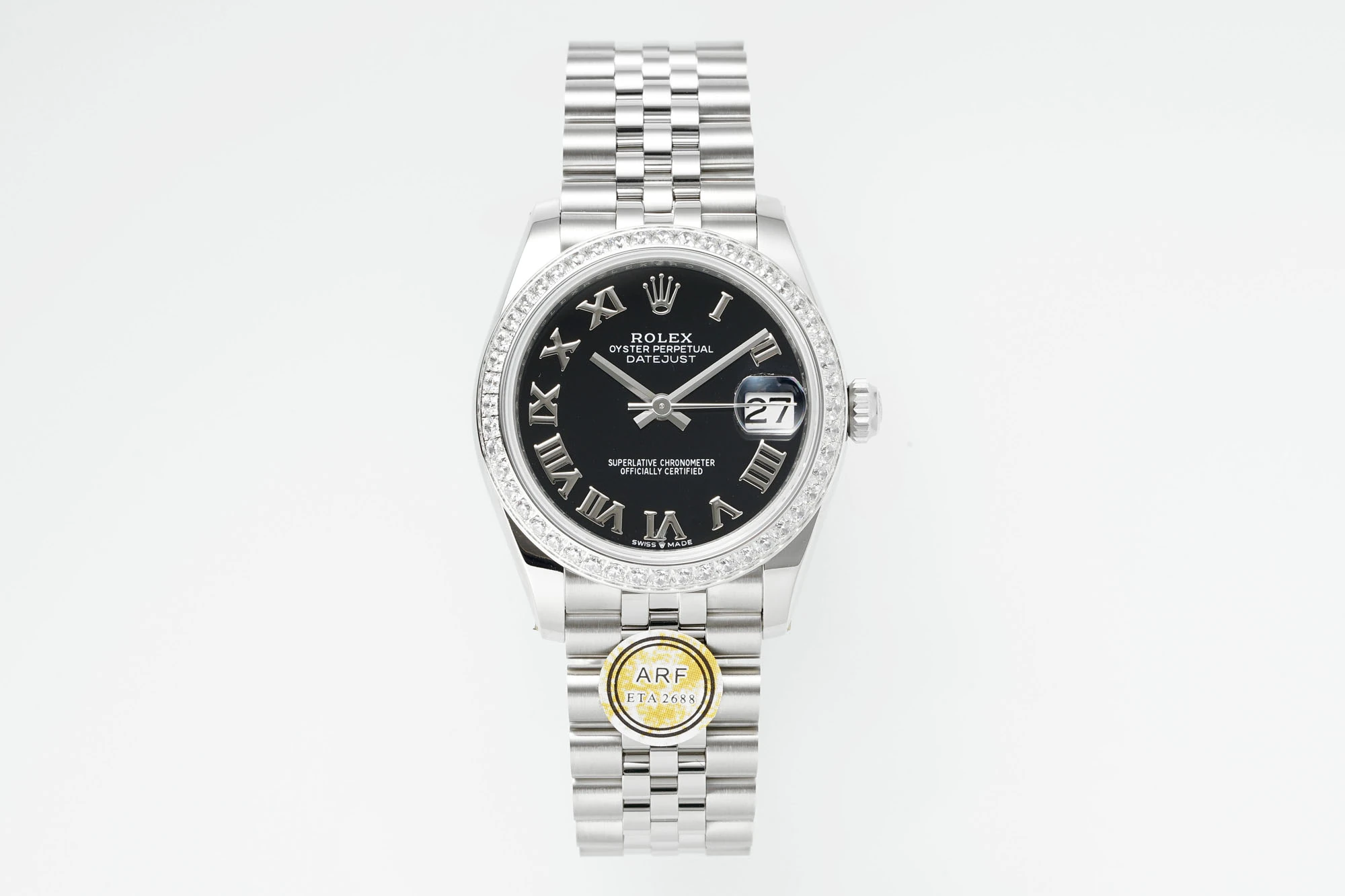Rolex DateJust 31 278384 ARF 1:1 Best Edition 904L Steel Black Roman Dial Diamond bezel on SS Jubilee Bracelet