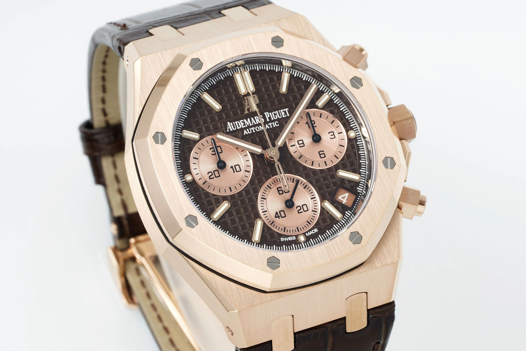 AP Royal Oak Chrono 26240 RG DDF 1:1 Best Edition Blue/RG Dial on Brown Leather Strap DD4401 Super Clone Weight (SW Dial)