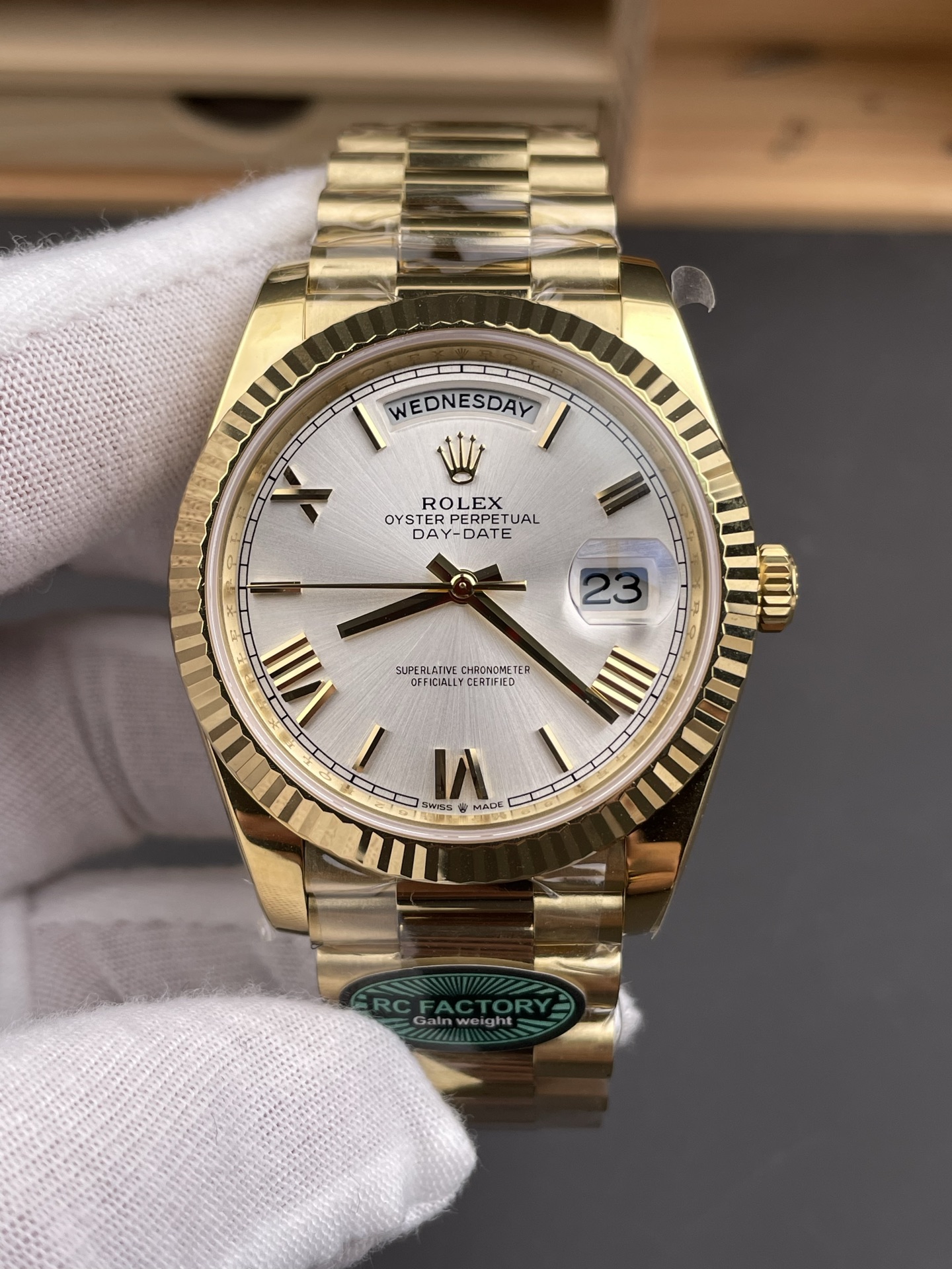 Rolex Day Date 40 YG 228238 RCF 1:1 Best Edition Silver Stick Dial on President Bracelet VR3255 (211g)