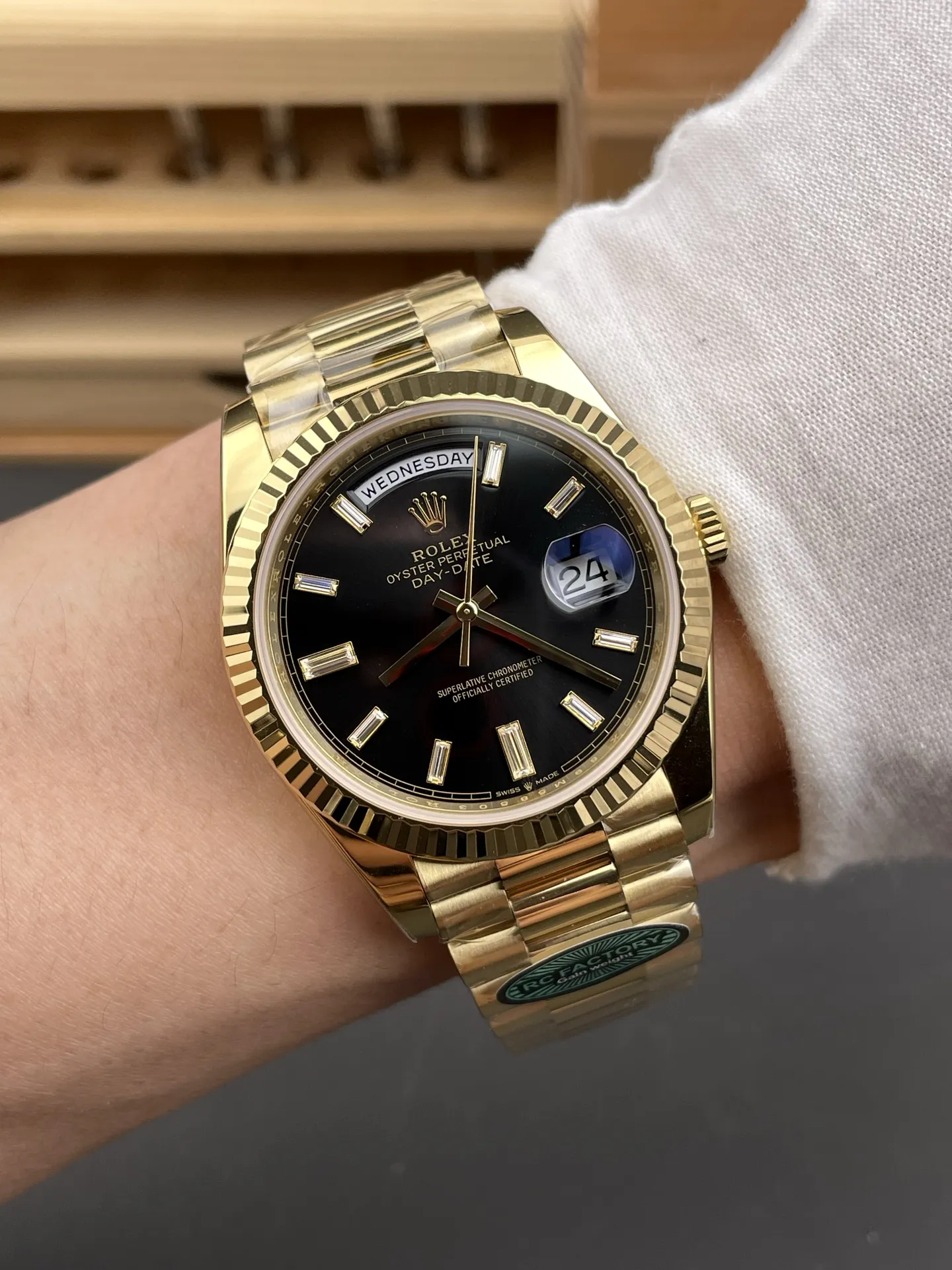 Rolex Day Date 40 YG 228238 RCF 1:1 Best Edition Black Dial on President Bracelet VR3255 (211g)