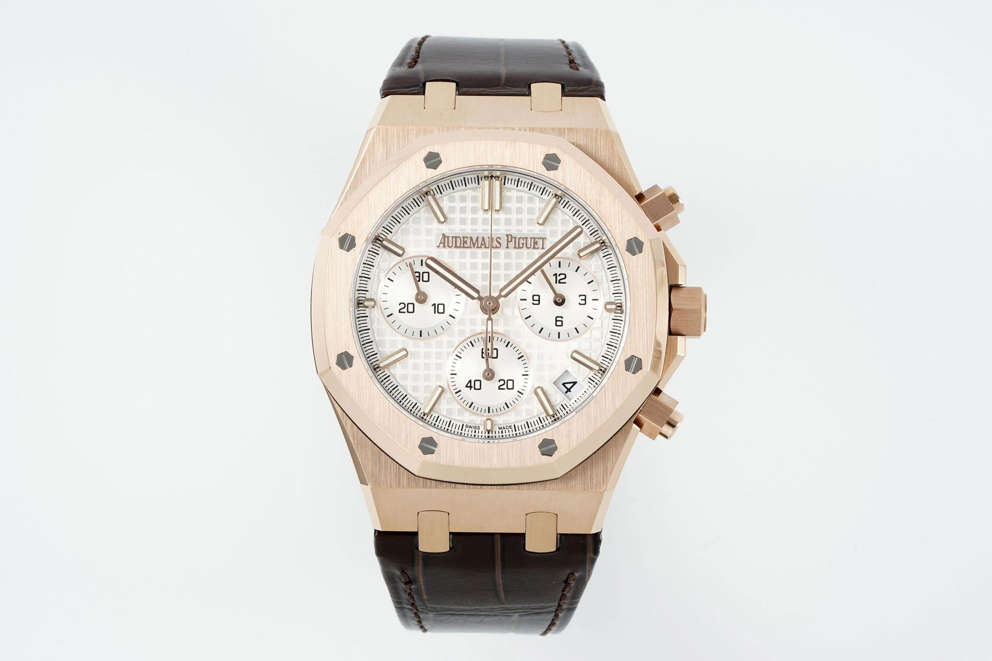AP Royal Oak Chrono 26240 RG DDF 1:1 Best Edition White Dial on Brown Leather Strap DD4401 Super Clone Weight (SW Dial)