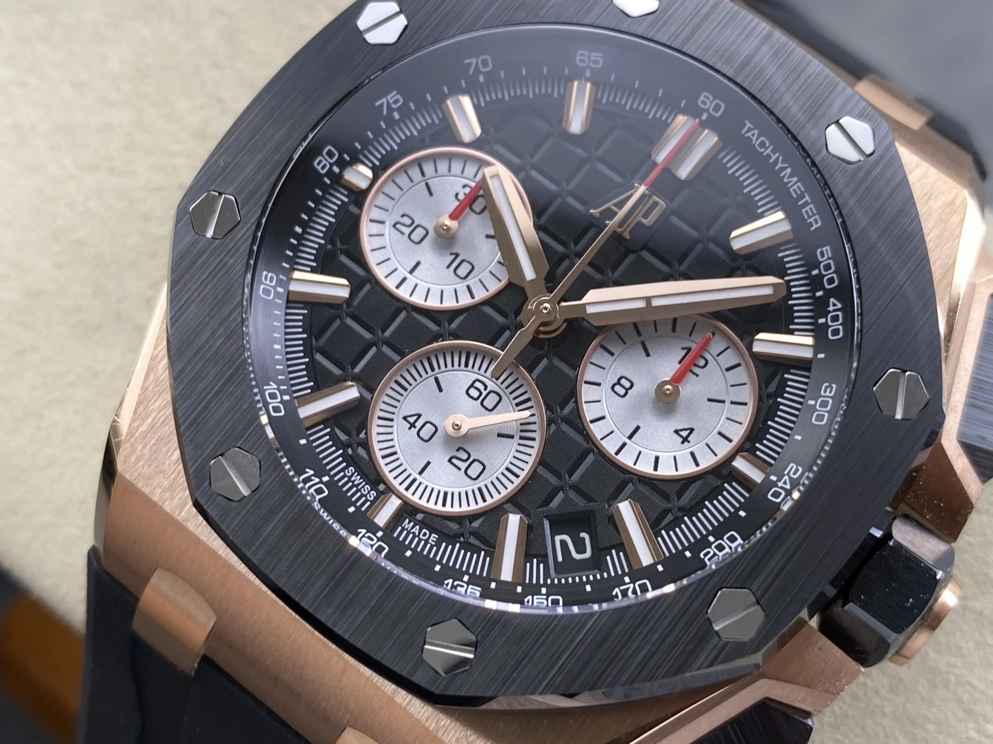 AP Royal Oak Offshore 43mm 26420ro RG DDF 1:1 Best Edition Black Dial on Black Rubber Super Clone 4401 (Weighted)