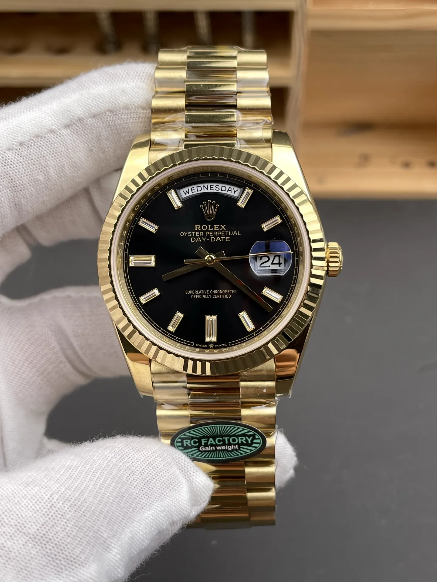 Rolex Day Date 40 YG 228238 RCF 1:1 Best Edition Black Dial on President Bracelet VR3255 (211g)