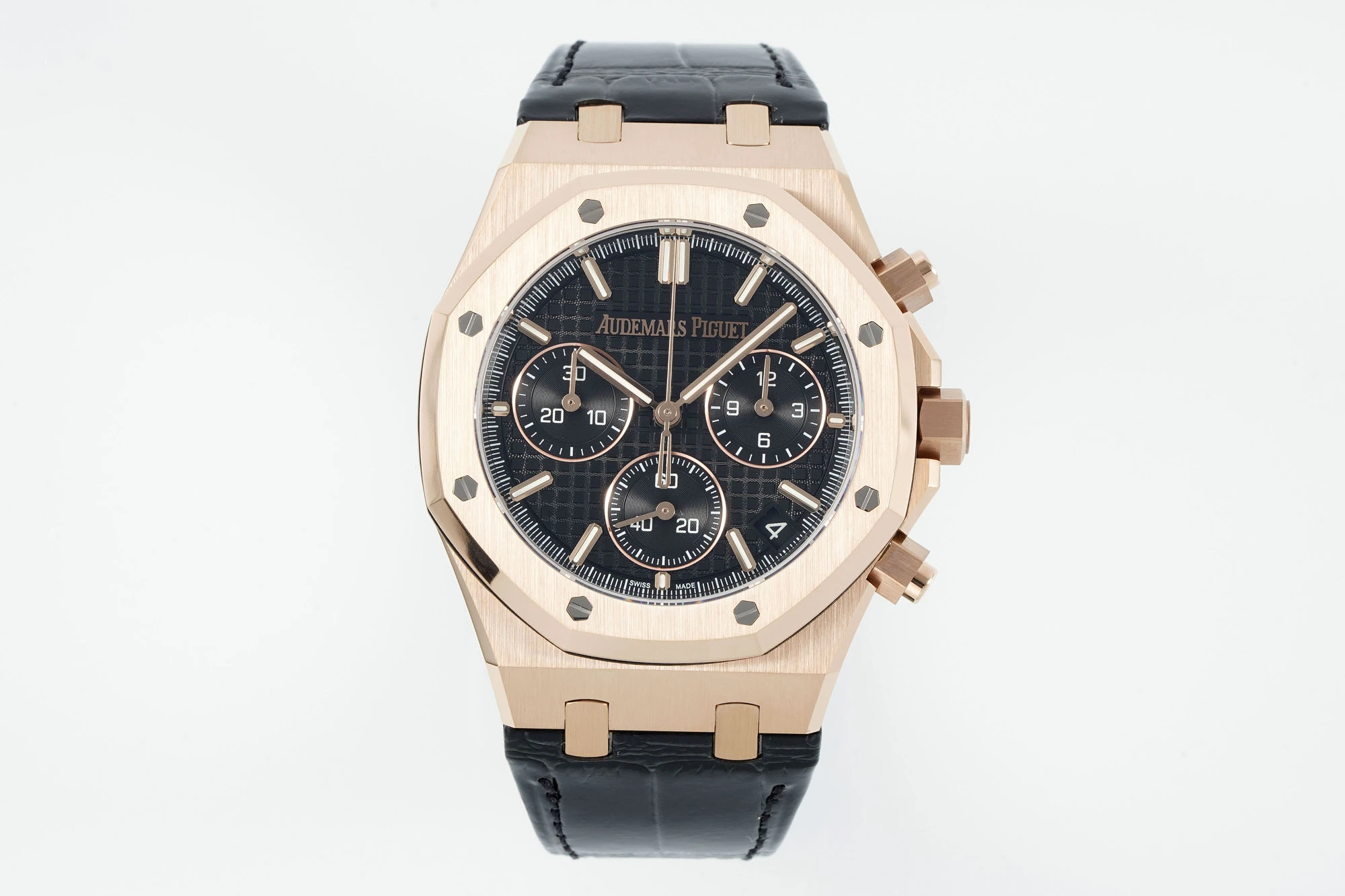 AP Royal Oak Chrono 26240 RG DDF 1:1 Best Edition Black Dial on Black Leather Strap DD4401 Super Clone Weight (SW Dial)