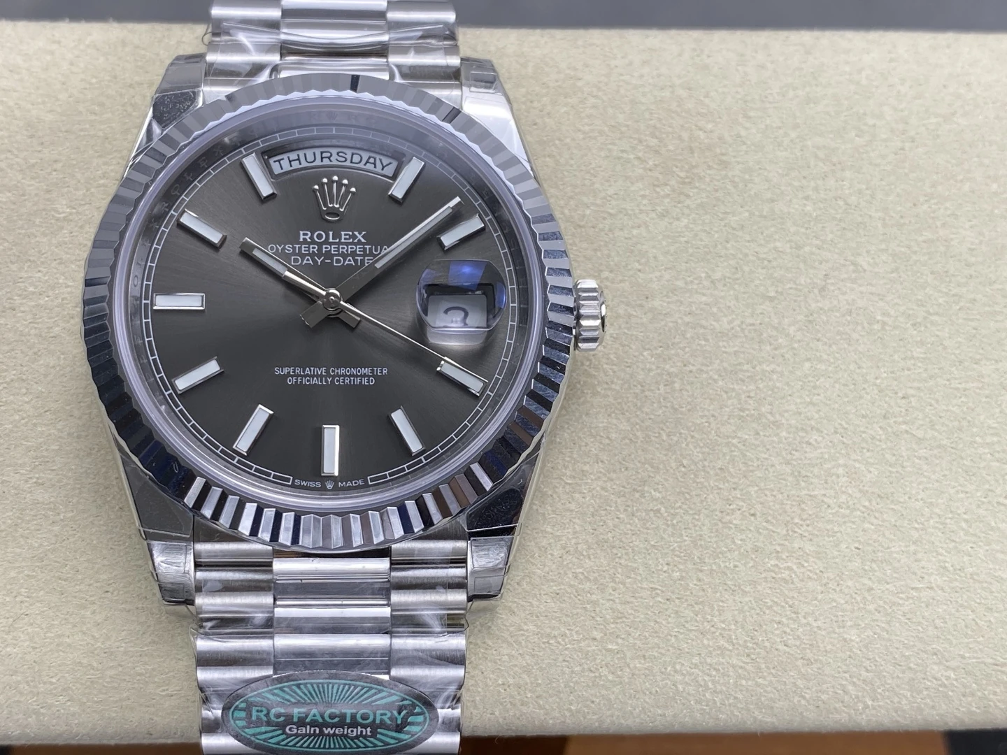 Rolex Day Date 40 SS 228236 RCF 1:1 Best Edition White Gray Dial on President Bracelet VR3255 (211g)