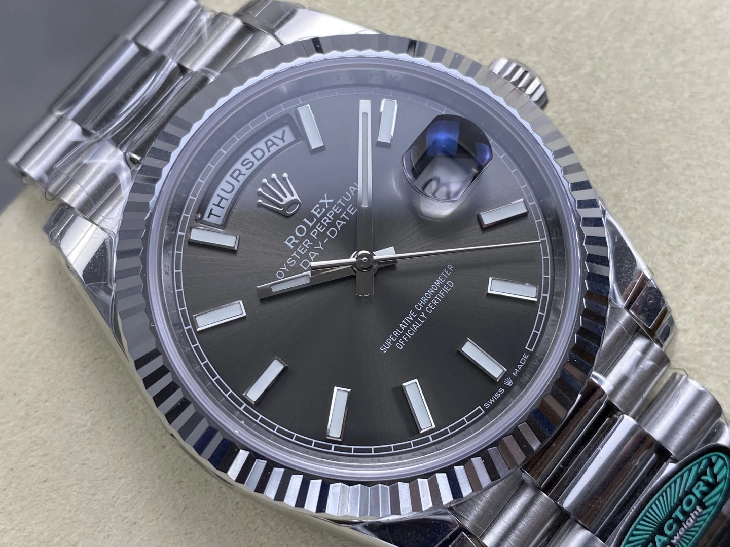 Rolex Day Date 40 SS 228236 RCF 1:1 Best Edition White Gray Dial on President Bracelet VR3255 (211g)