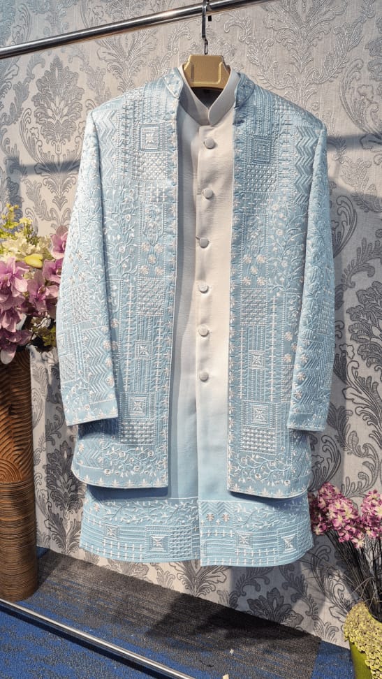 Pastel Blue Embroidered Indo western