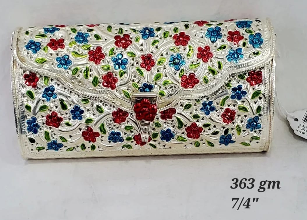 Handcrafted Silver Floral Clutch