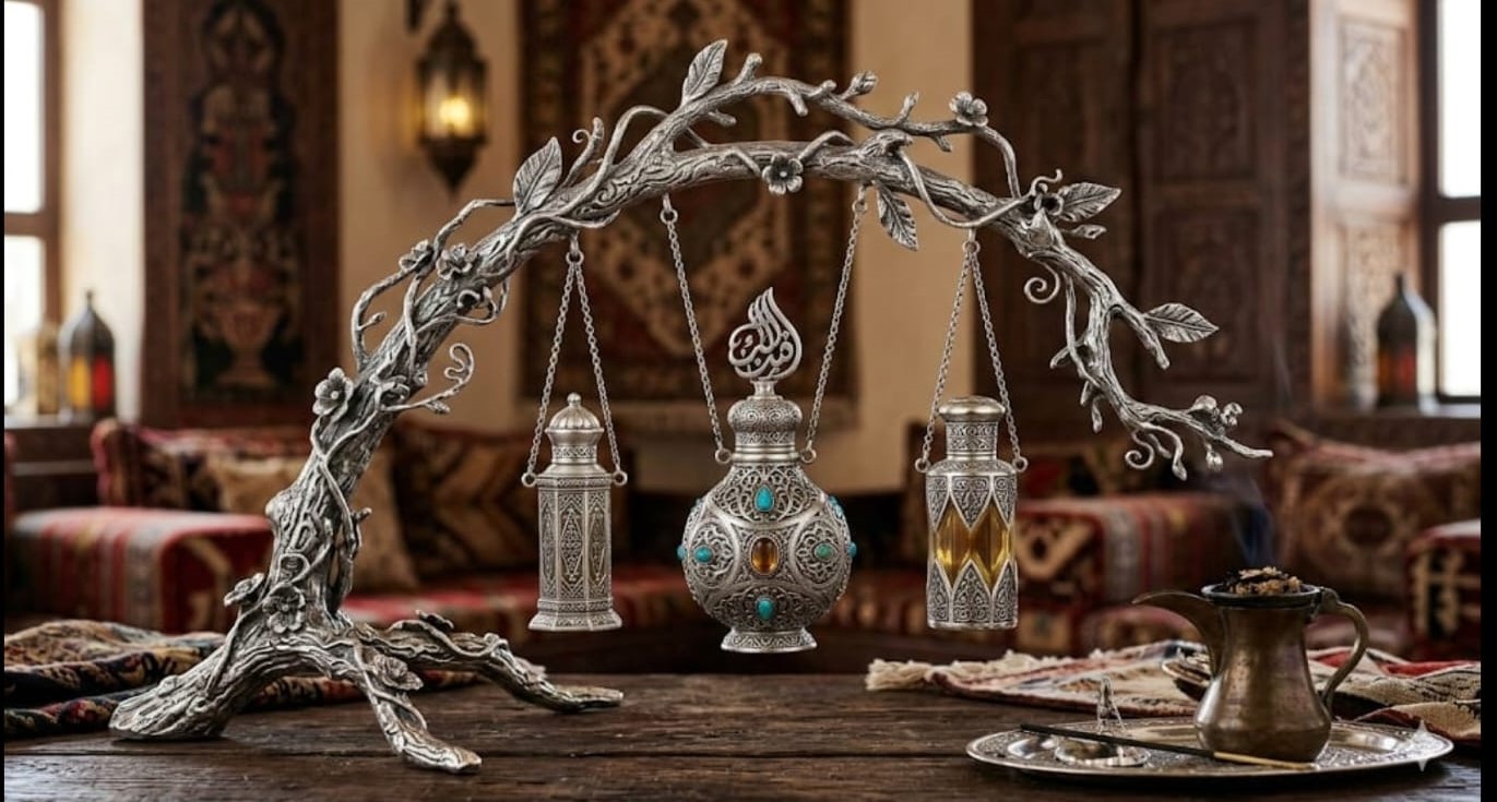 925 Silver Set  Of 3 Oud Bottles 