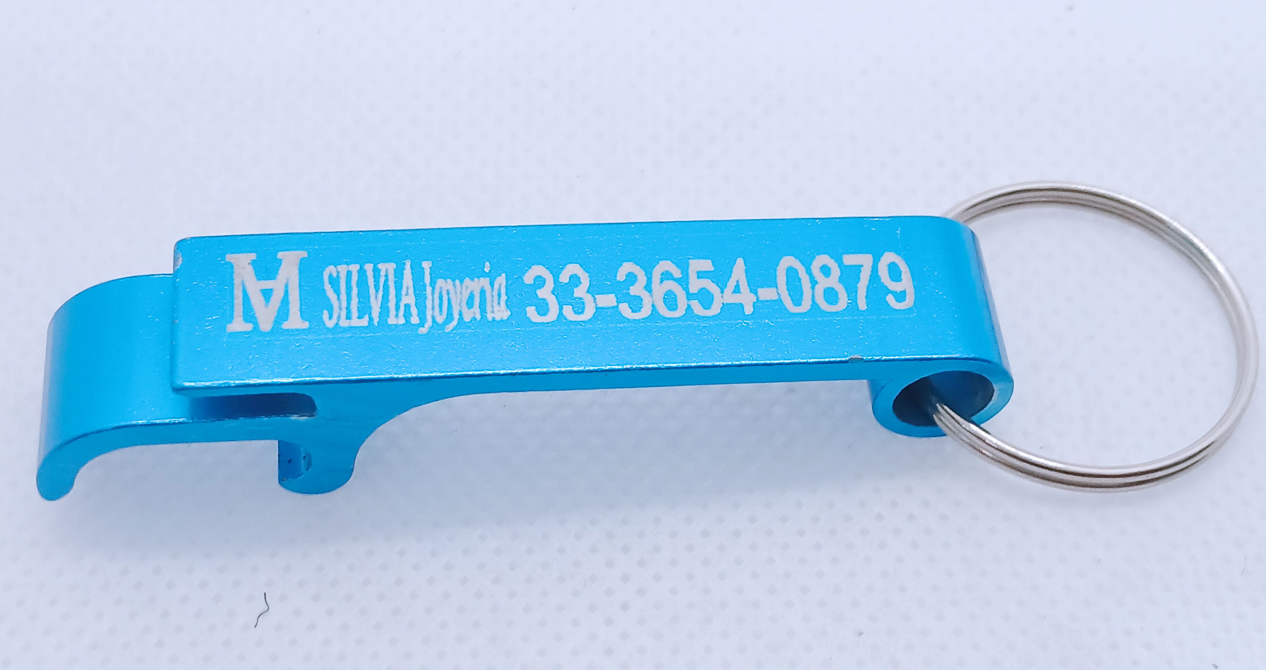 Destapador llavero metálico azul