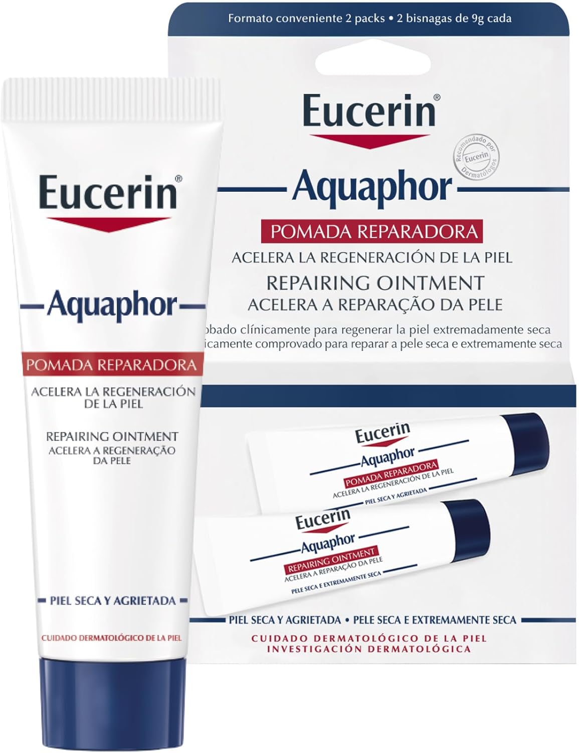 EUCERIN Pomada Reparadora Aquaphor Duopack 10ml, Hidratação Intensiva, Hidratante Labial