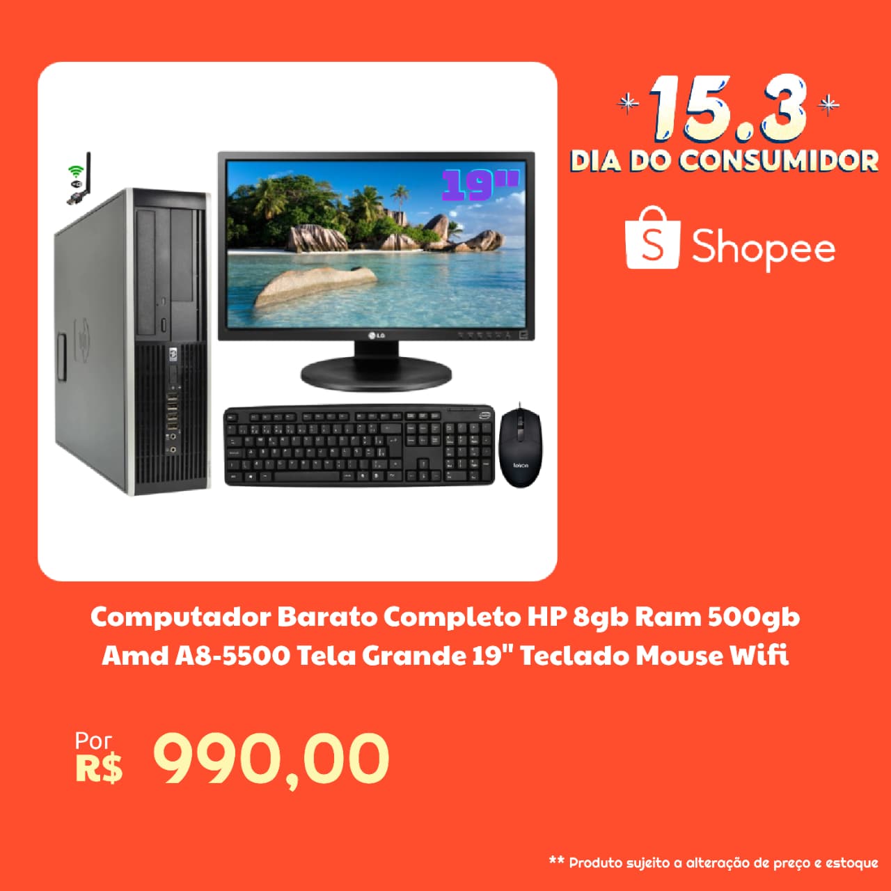 Computador Completo HP 8GB RAM 500GB