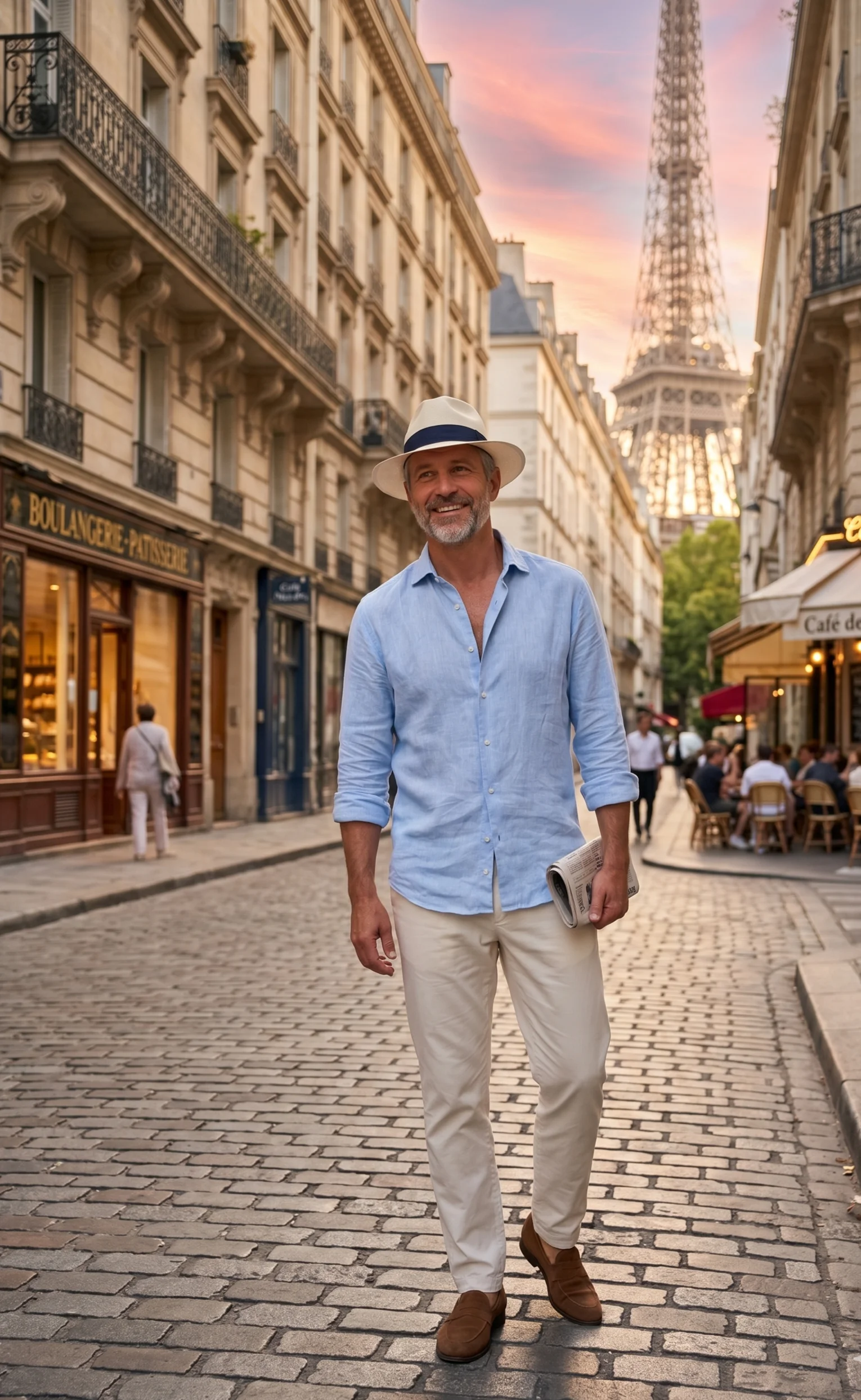 Chapeau Panama Blanc Cassé & Ruban Marine