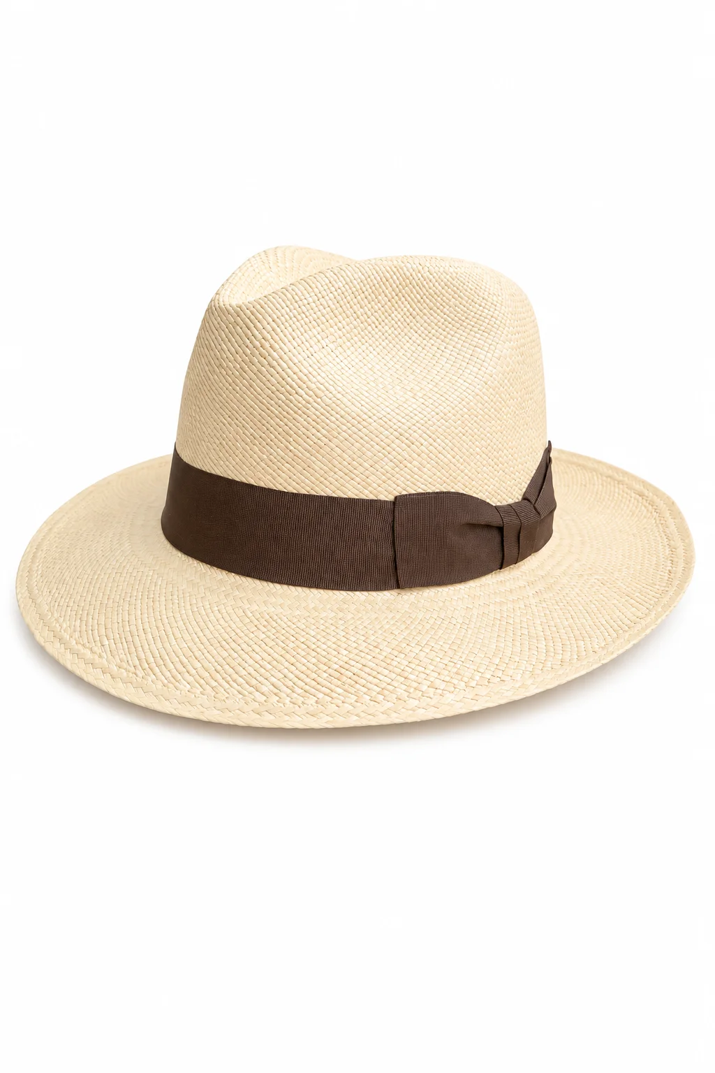 Chapeau Panama Fedora – Crème Ivoire & Nœud Marron (Pièce Unique)