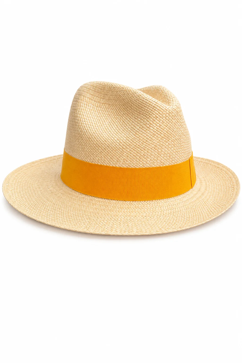 Chapeau Panama Fedora – Naturel & Ruban Orange Vif (Pièce Unique)