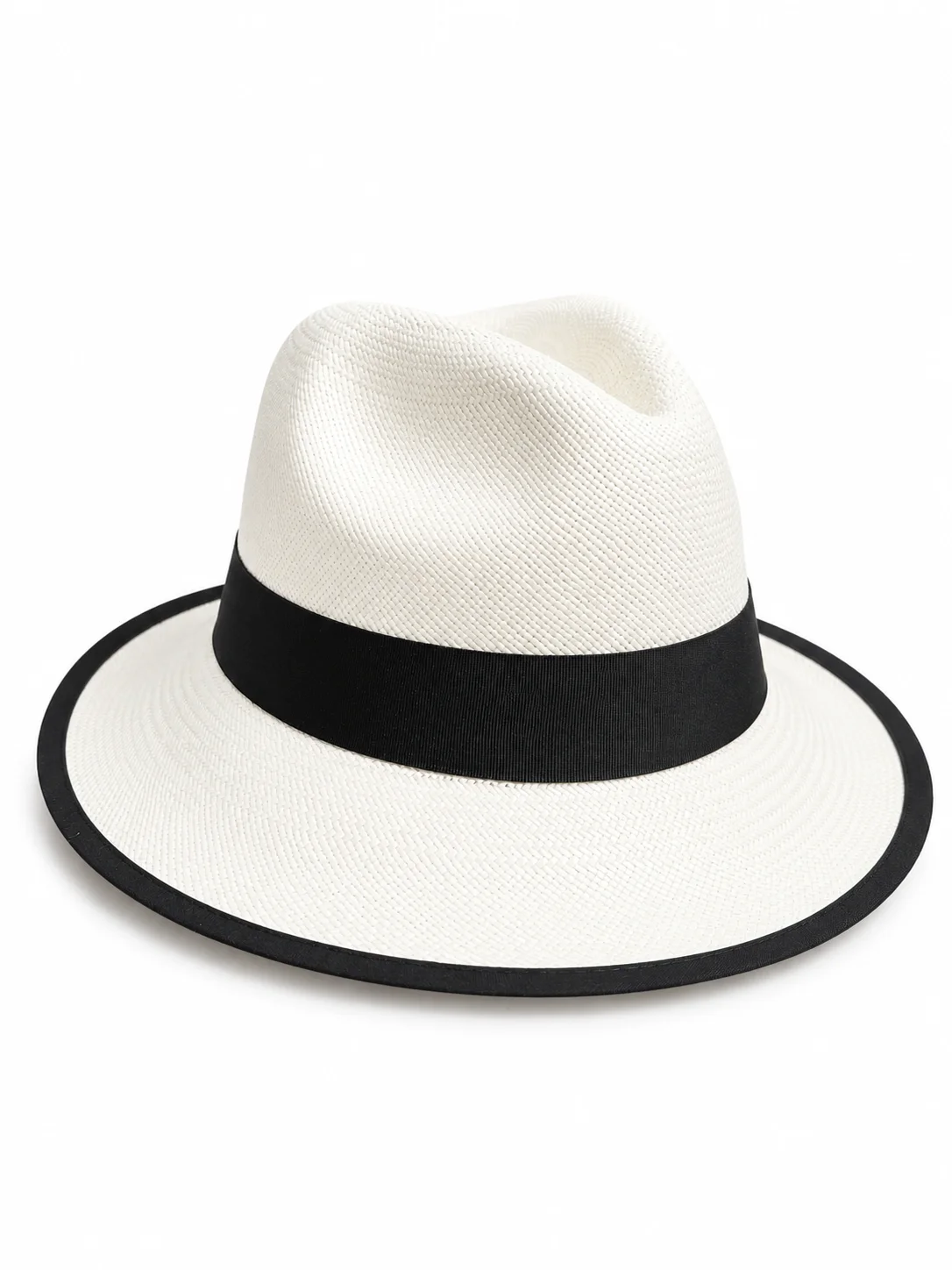 Chapeau Panama Fedora – Noir & Blanc Graphique (Pièce Unique)