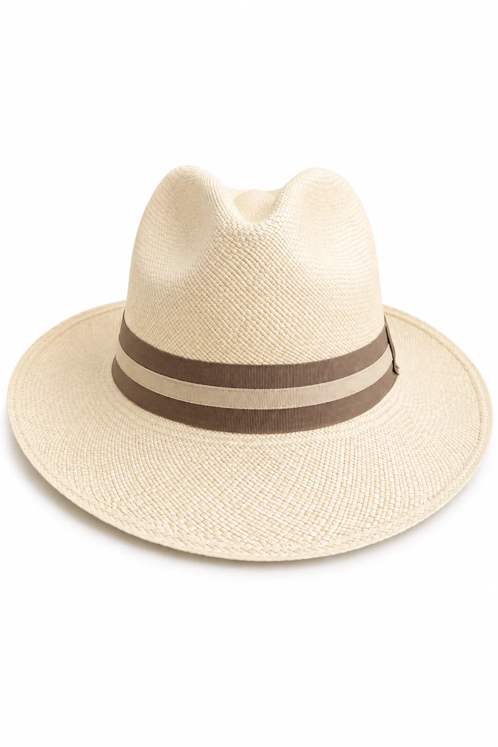 Chapeau Panama Fedora – Crème Ivoire & Ruban Bicolore (Pièce Unique)