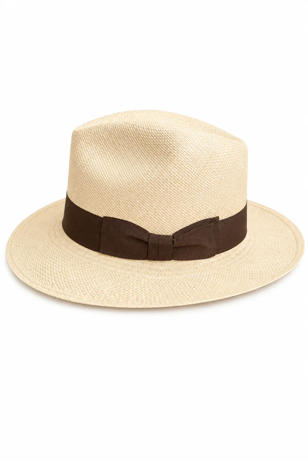 Chapeau Panama Fedora – Crème Ivoire & Nœud Marron (Pièce Unique)