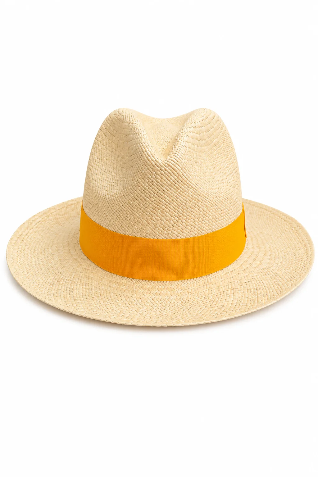 Chapeau Panama Fedora – Naturel & Ruban Orange Vif (Pièce Unique)
