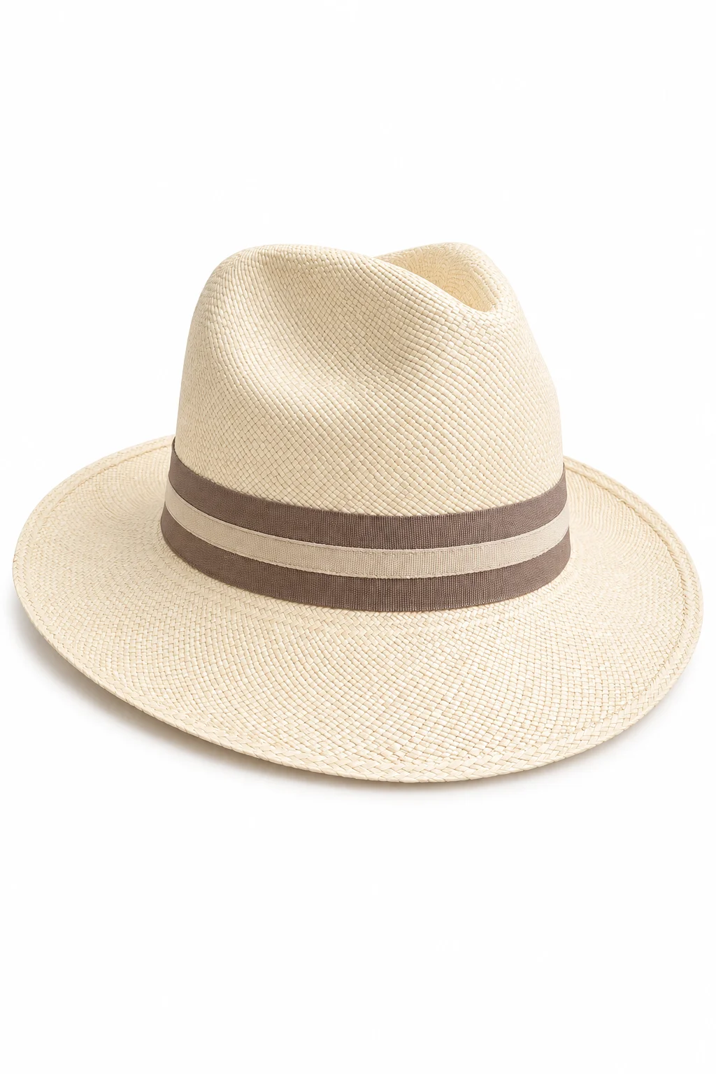 Chapeau Panama Fedora – Crème Ivoire & Ruban Bicolore (Pièce Unique)