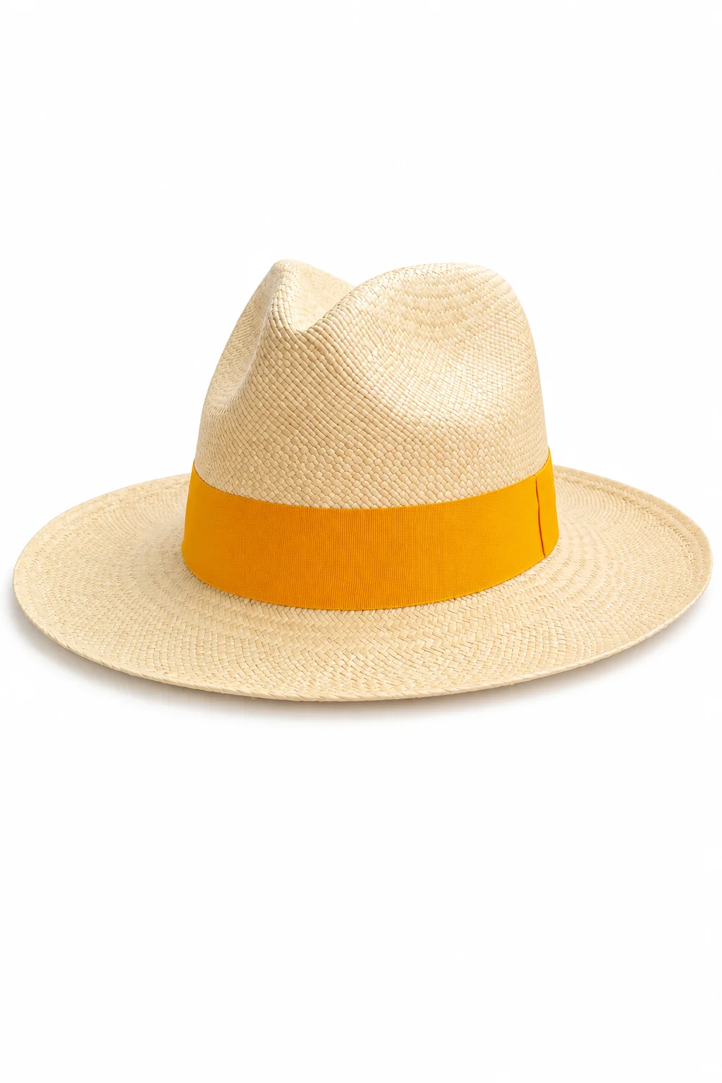 Chapeau Panama Fedora – Naturel & Ruban Orange Vif (Pièce Unique)