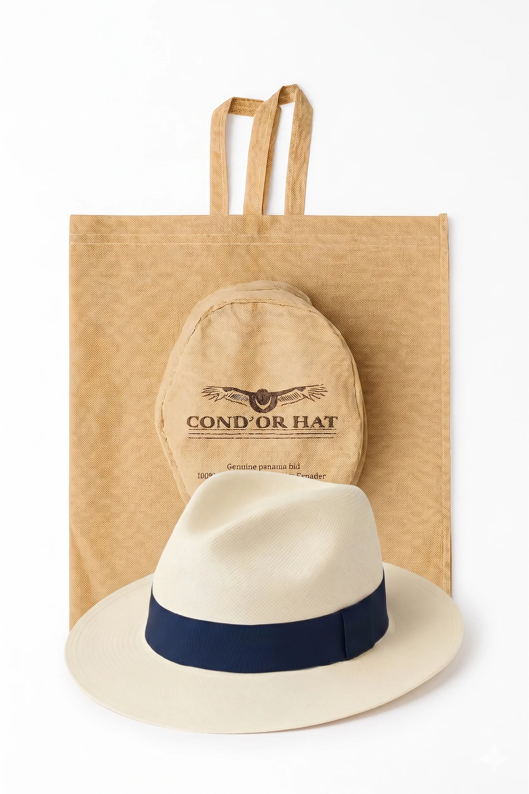 Chapeau Panama Crème Ivoire & Ruban Marine