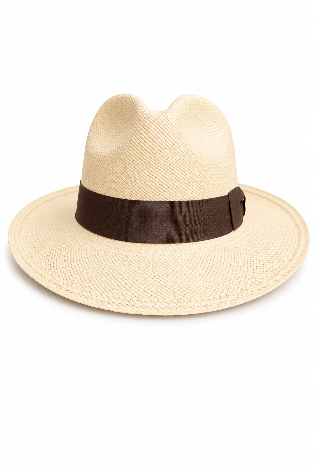 Chapeau Panama Fedora – Crème Ivoire & Nœud Marron (Pièce Unique)