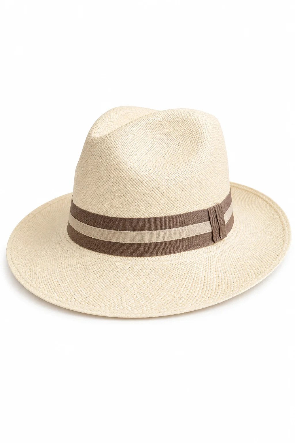 Chapeau Panama Fedora – Crème Ivoire & Ruban Bicolore (Pièce Unique)
