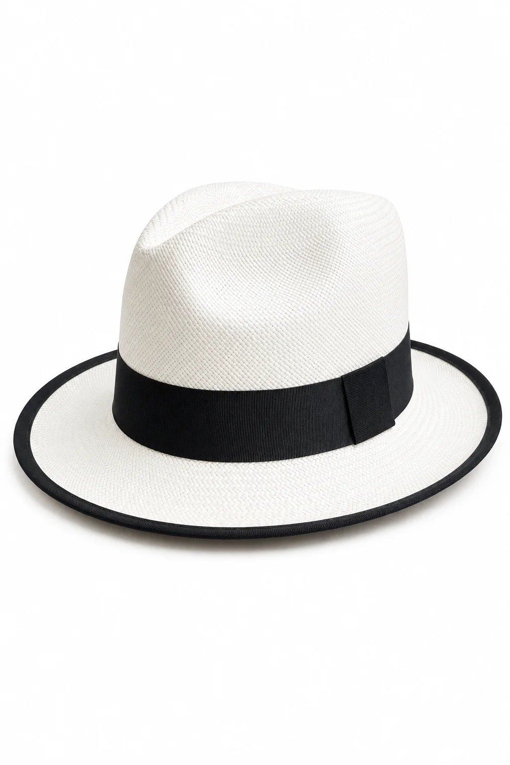 Chapeau Panama Fedora – Noir & Blanc Graphique (Pièce Unique)