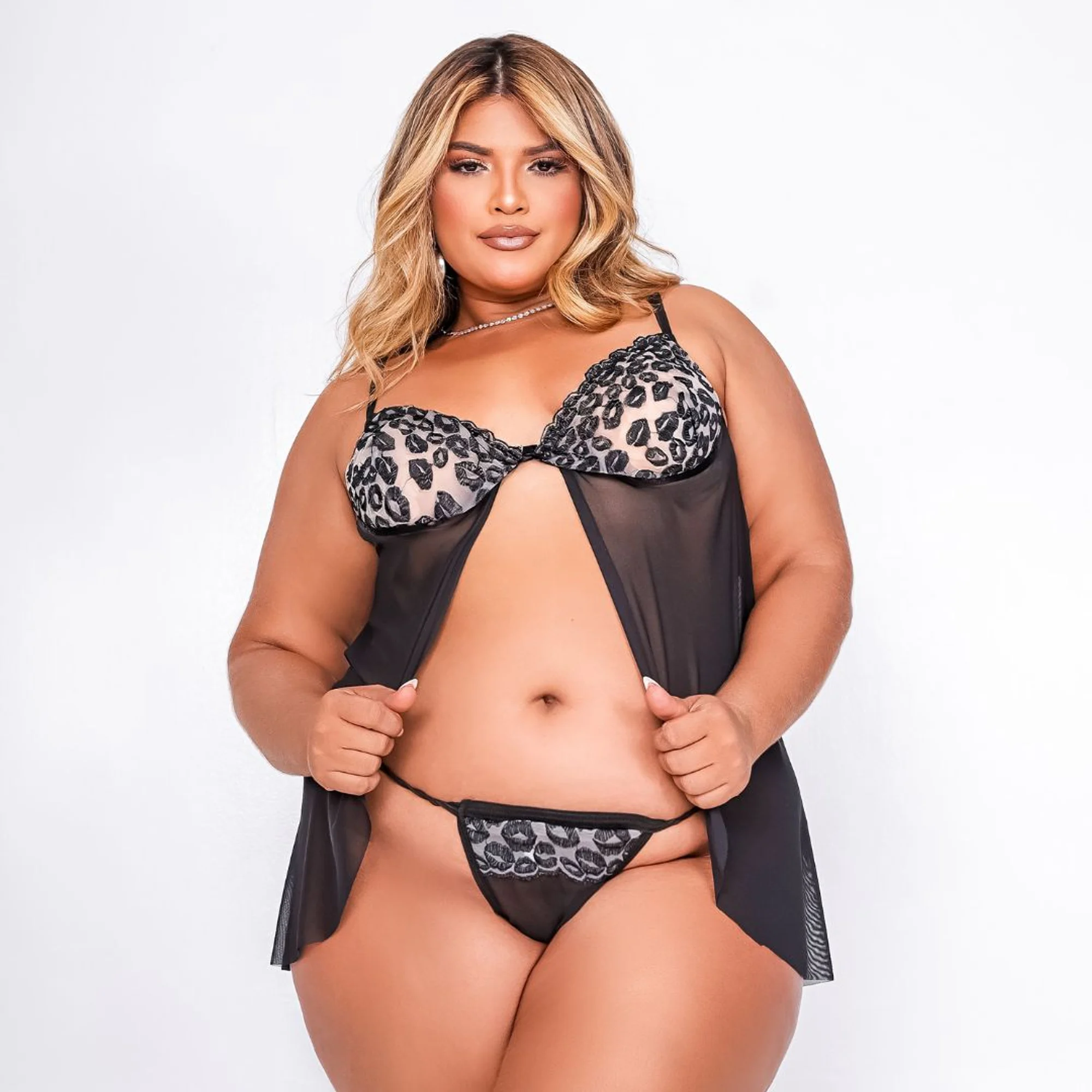 Camisola Beijo Em Tule Plus Size Coleção Kisses