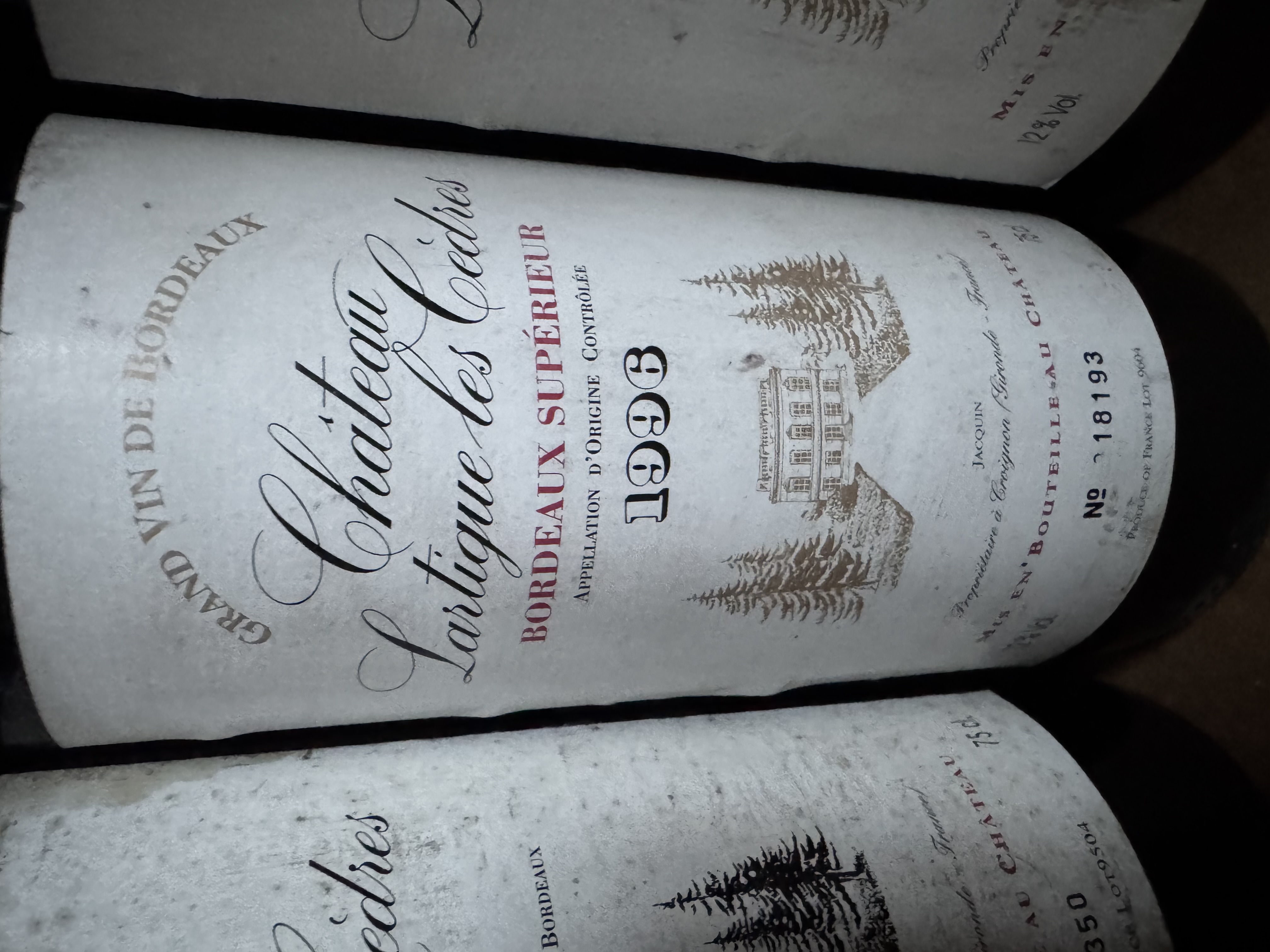 Bouteille de vin 1995 Vins Bordeaux Château Lartigue Cèdres 1995