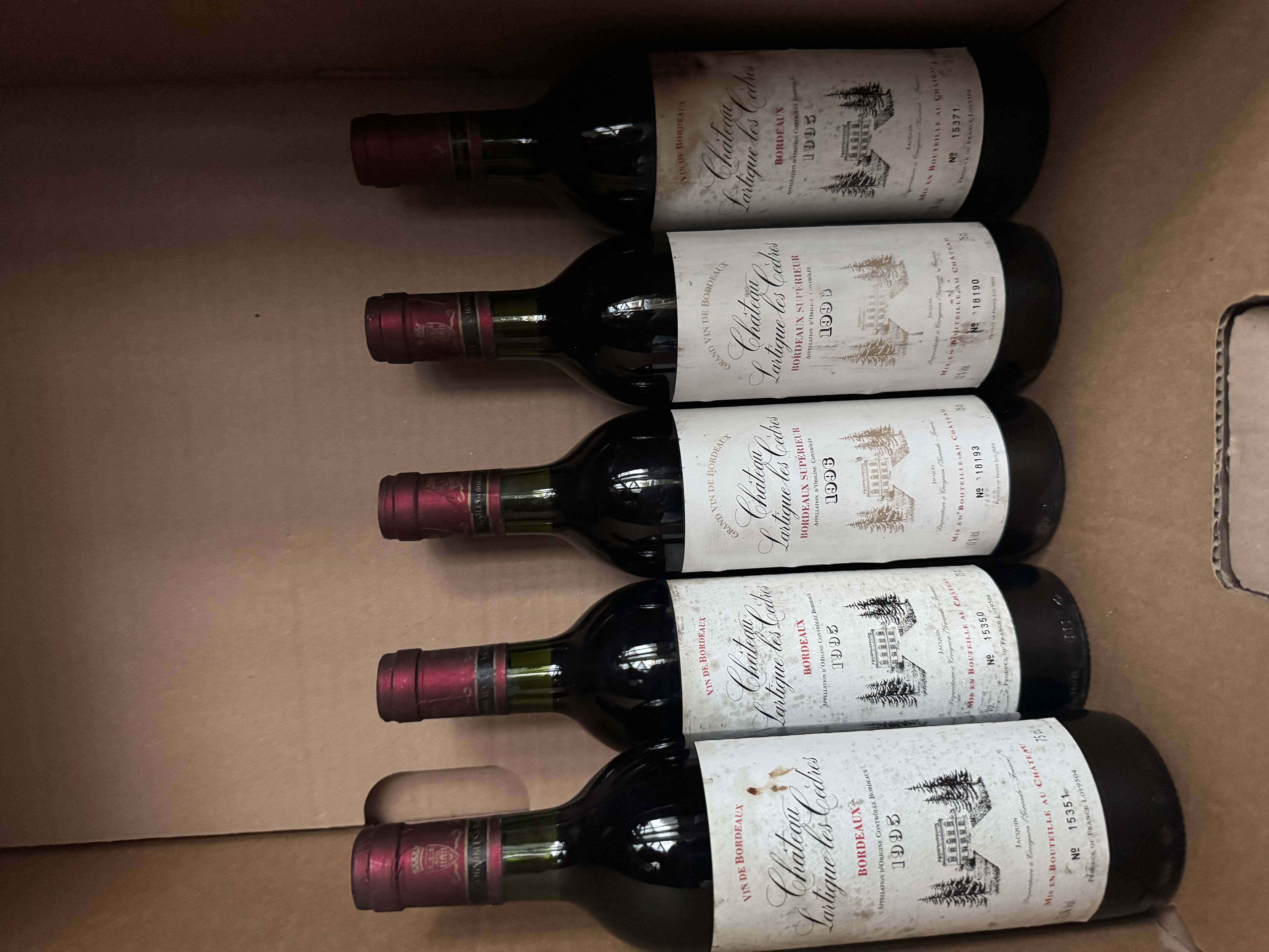 Bouteille de vin 1995 Vins Bordeaux Château Lartigue Cèdres 1995