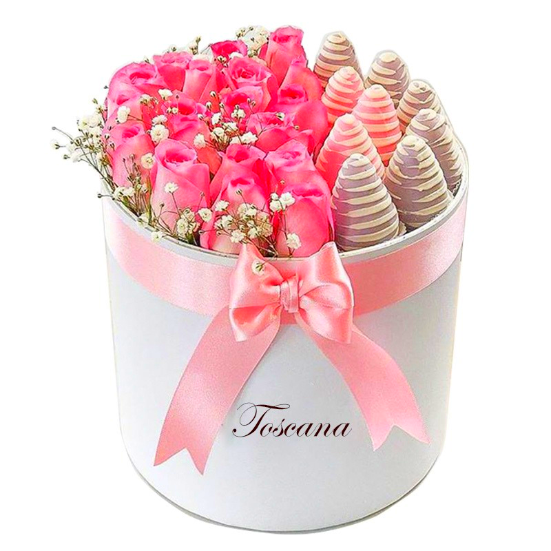 Caja de Rosas y Fresas Cubiertas