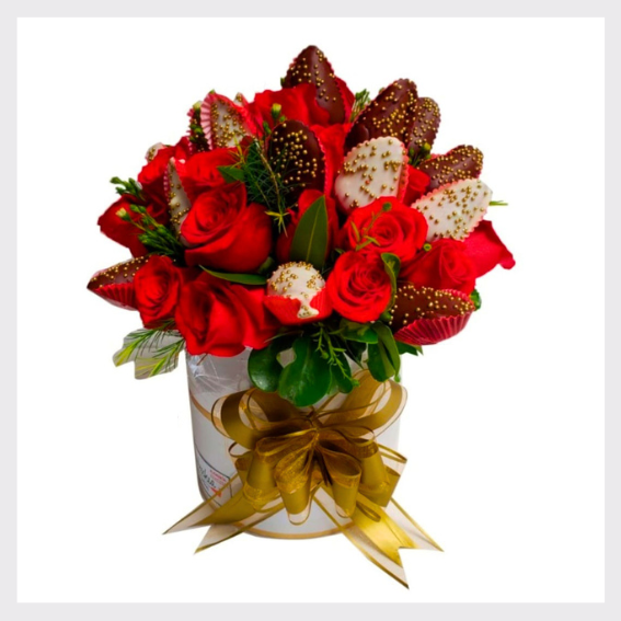 Ramo de rosas y fresas gourmet