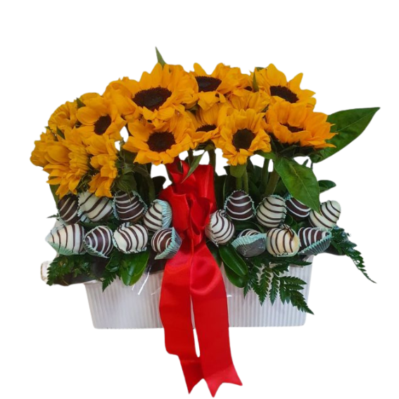 Arreglo de girasoles con fresas