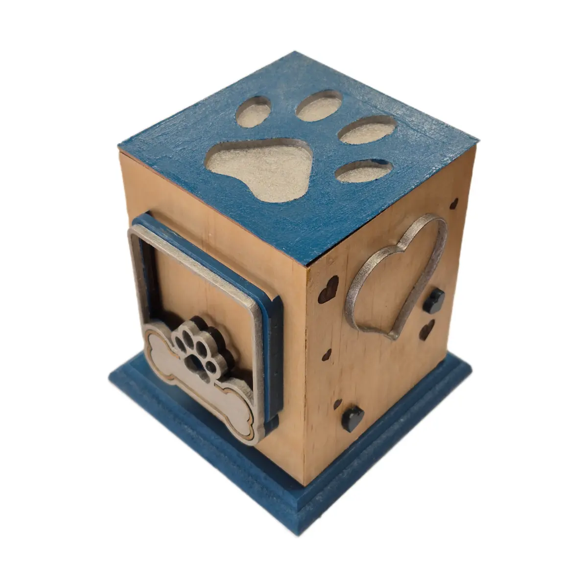 Urna azul y plata de madera chica