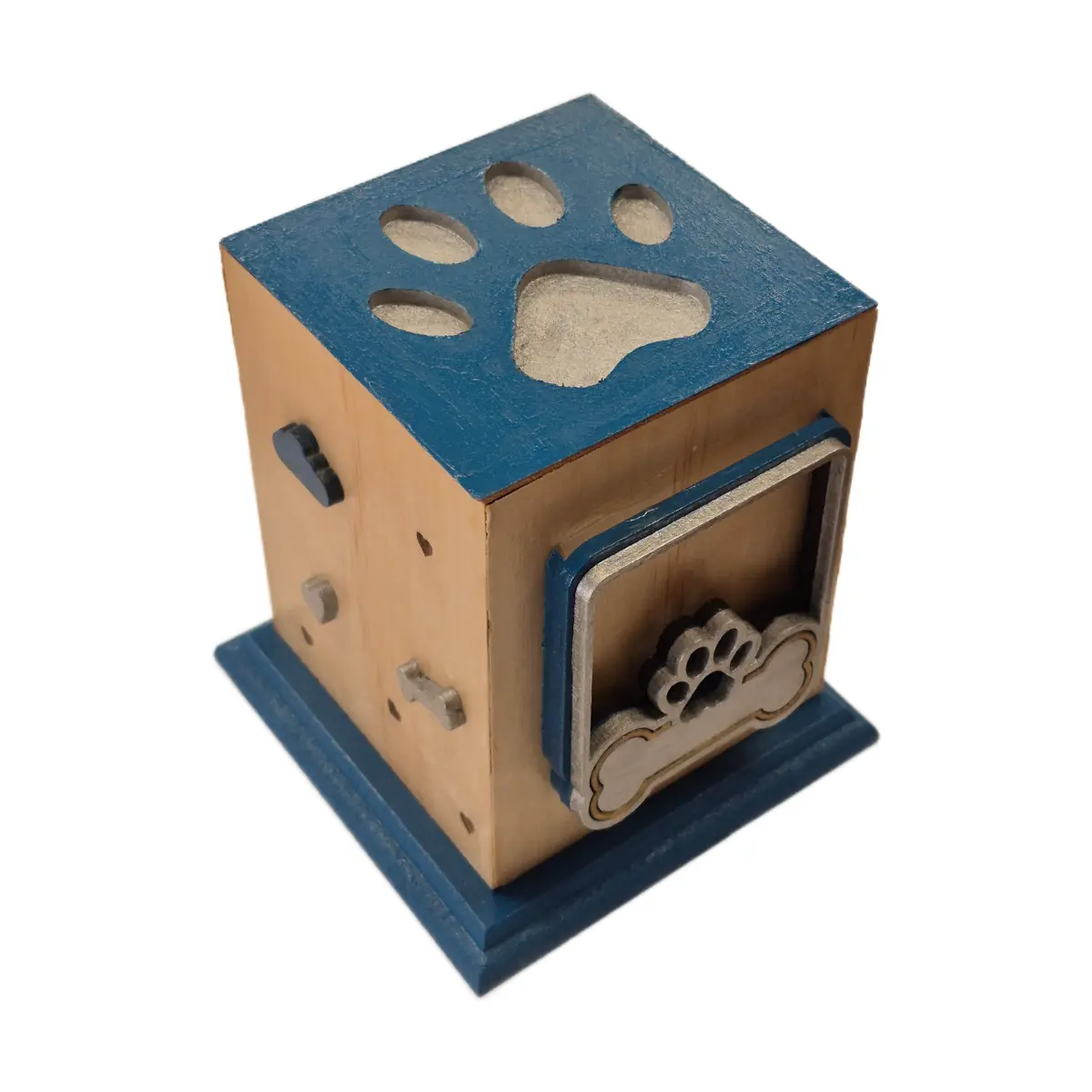 Urna azul y plata de madera chica