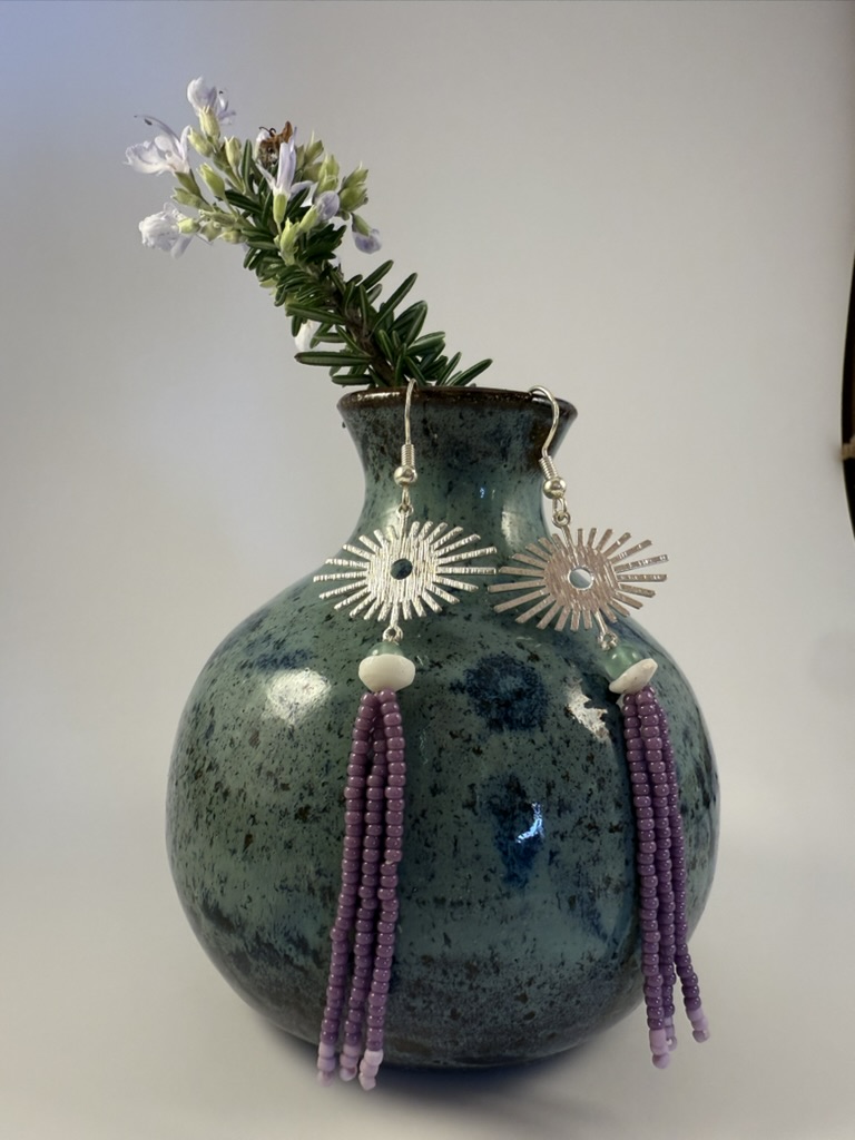 Purple Beaded Tassel Earrings