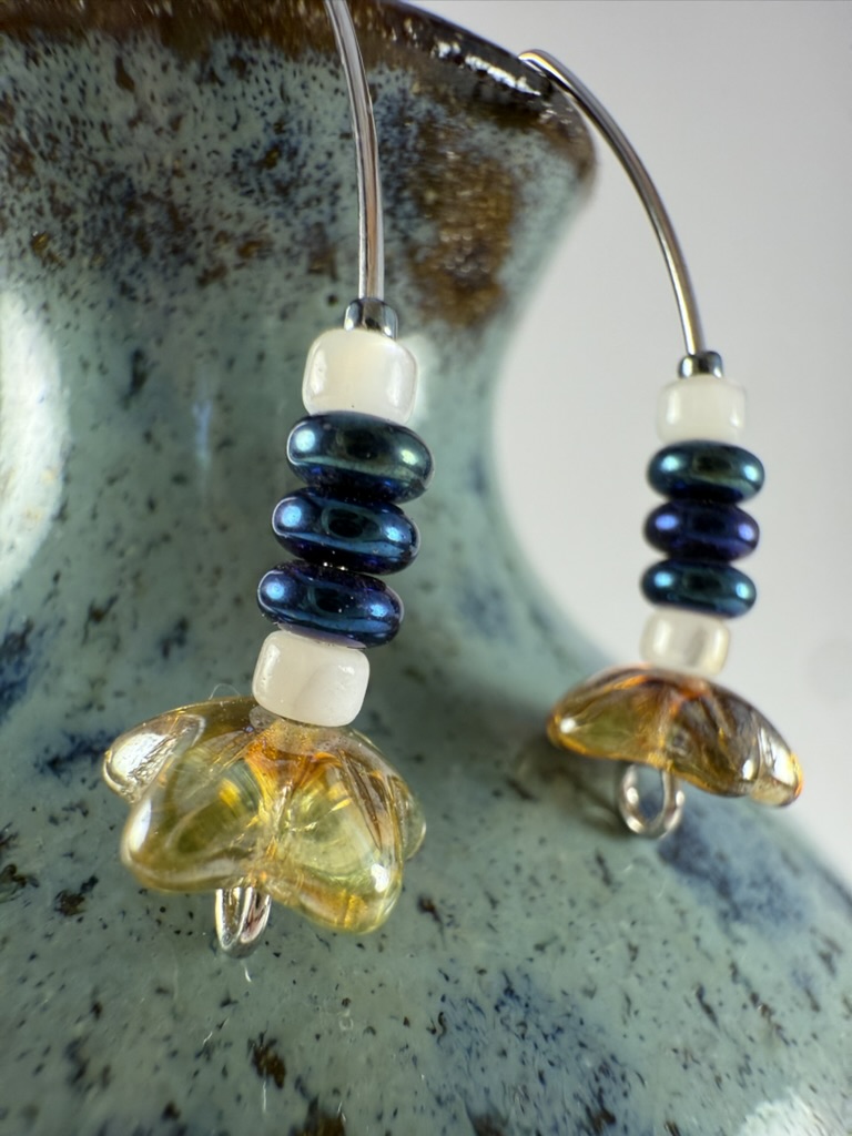 Beaded Flower Hoop Earrings