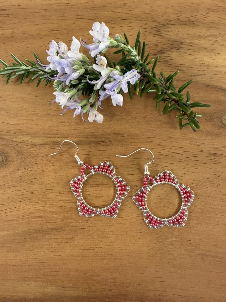 Beaded Flower Hoop Earrings
