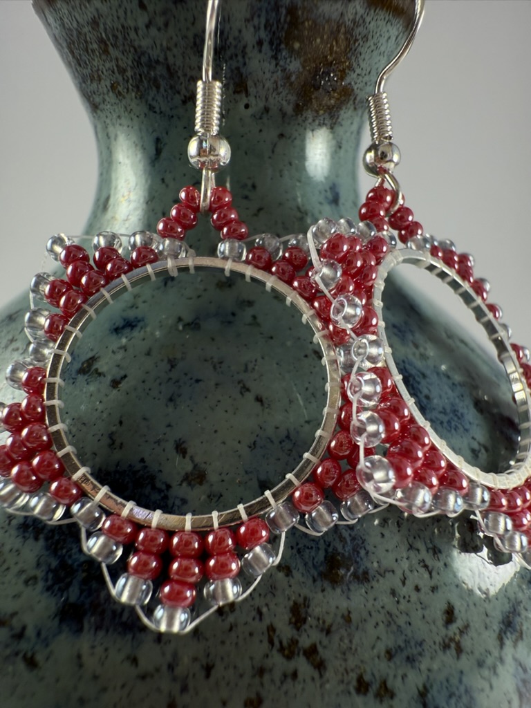 Beaded Flower Hoop Earrings