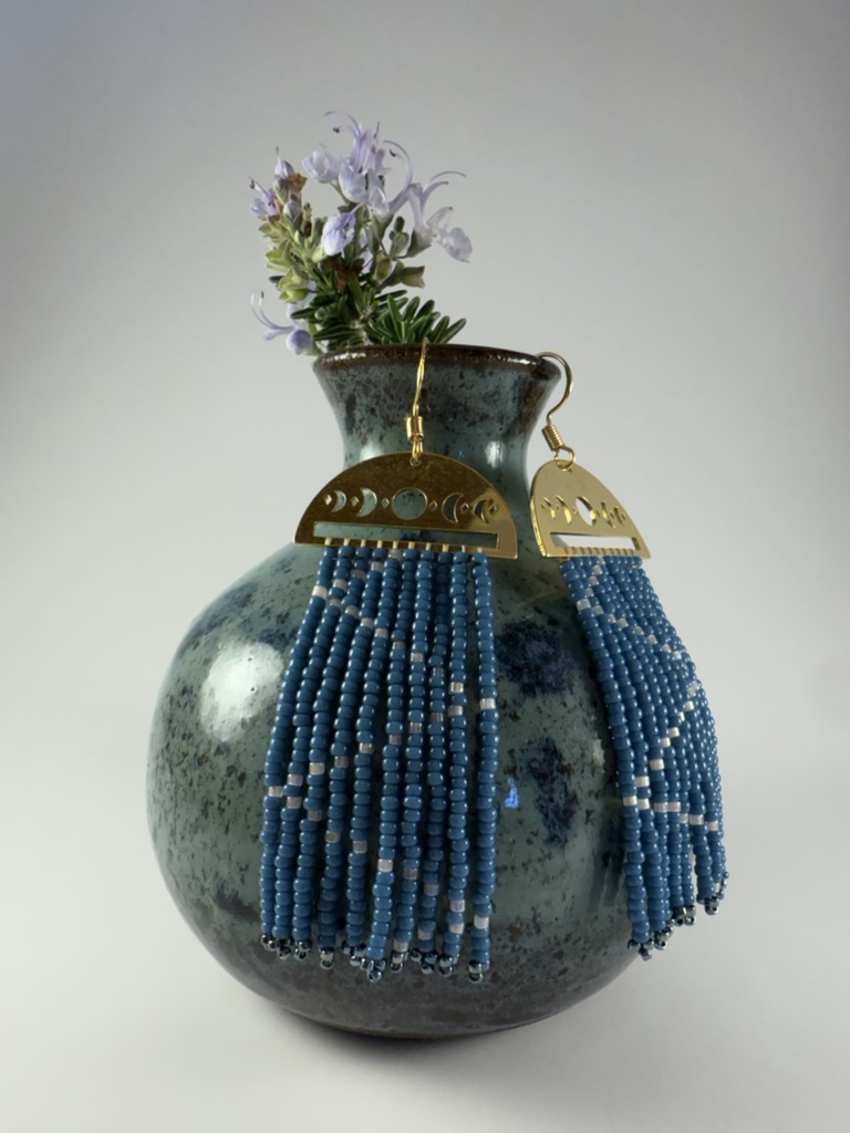 Moon Phase Beaded Fringe Earrings