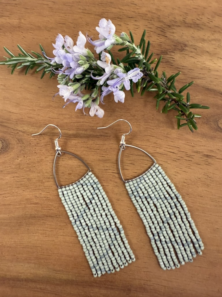 Rounded Triangle Beaded Fringe Earrings