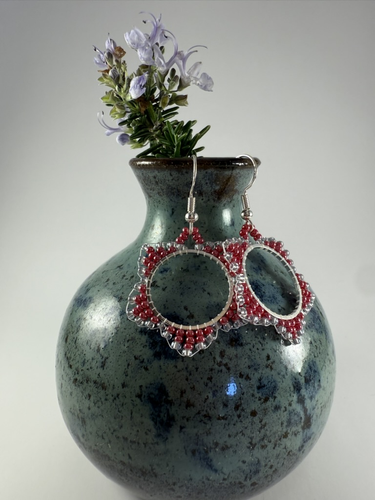 Beaded Flower Hoop Earrings